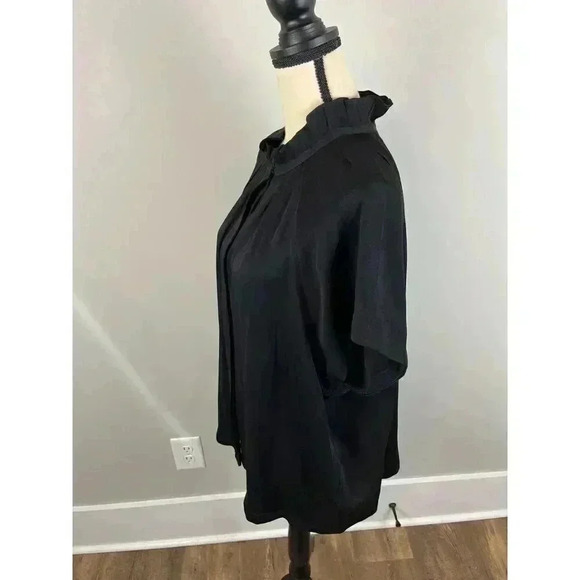Zero + Maria Cornejo Black Womens 14 Blouse High Neck Ruffle Short Sleeve Button - Picture 6 of 13
